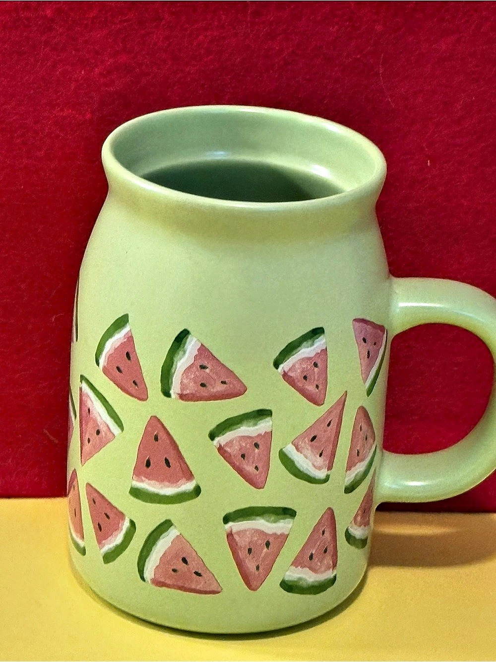 Pfaltzgraff Watermelon Milk Jug Mug Green & Pink